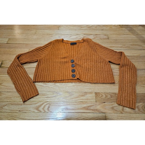 Urban Outfitters Sweaters - Urban Outfitters Burnt Orange Cropped Ribbed Button Cardigan Size Medium